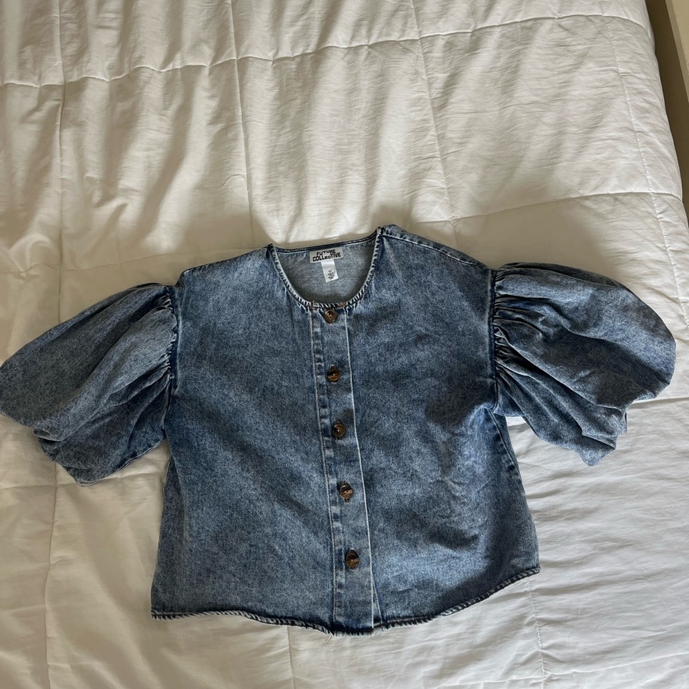 Bubble Sleeve Denim Top